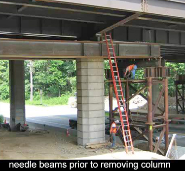 an existing column will be removed by transferring the load to needle beams
